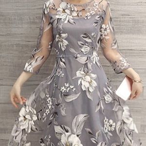 Organza dress, light gray floral